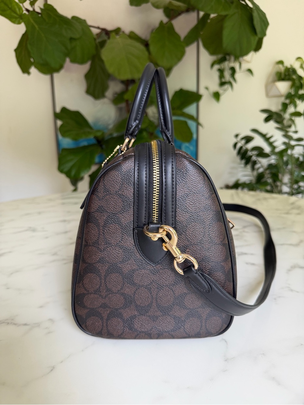 NWT Coach Rowan Large Satchel Crossbody Bag Signature Canvas Walnut Black CEY74 - Picture 6 of 12